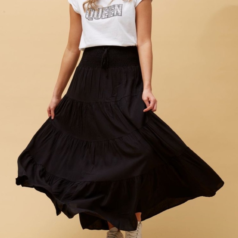 New Black Tiered Maxi Skirt - Picture 4 of 6